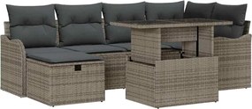 vidaXL Set de canapele pentru grădină cu pernă 7 pcs Gri Rattan poli