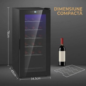 HOMCOM Frigider pentru Vinuri, Frigider de Vin cu Control al Temperaturii, Ecran Tactil Digital și Lumină LED, 18 Sticle, 34.5x45x78 cm, Negru