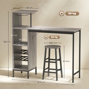 HOMCOM Set masă înaltă cu taburete, masă în picioare cu 2 scaune de bar, etajere, suport pentru sticle, lemn natural | Aosom Romania
