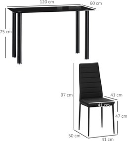 HOMCOM Set 5 piese set sufragerie masă cu 4 scaune, design modern, masă din sticlă, Negru | Aosom Romania
