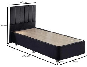 Pat de o persoană cu tăblie tapițată 100 cm Kemadi (negru) (cu somieră) (și sp. depozitare). 1094817