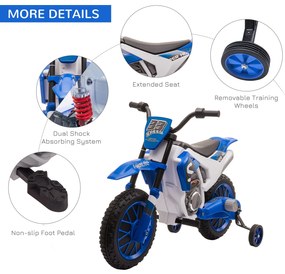 Motocicleta Cros Electrica HOMCOM pentru Copii 3-5 ani, Baterie 12V Reincarcabila, Rotite Detasabile, Albastru inchis 106,5x51,5x68cm | Aosom RO