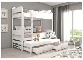 Pat Supraetajat 3 Persoane Cu Saltea QUEEN Alb 90x200cm