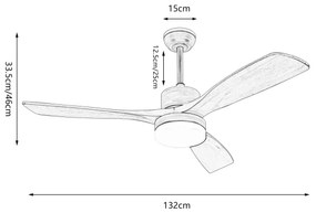 ZEVENTI - Ventilator de tavan MARE LED, 24W/230V, Wi‑Fi Tuya, finisaj stejar + telecomandă