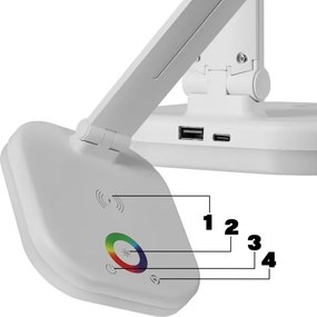 Lampă de birou LED RGBW dimabilă, cu încărcare wireless, LED/7W/5V USB, alb