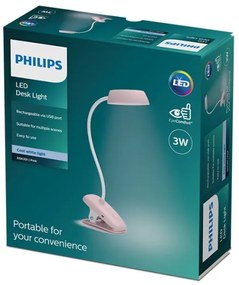 Philips DONUTCLIP LED/3W/5V lampă LED reglabilă cu clemă, 1200 mAh, roz