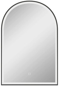 HOMCOM Oglindă de baie cu LED-uri 90 x 60 cm, montată pe perete, 3 culori, arcuită cu cadru din aluminiu, funcție anti-întunecare și comutator tactil | Aosom Romania
