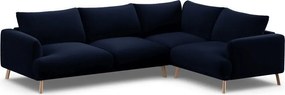 Colțar albastru închis cu tapițerie din catifea (cu colț pe partea dreaptă/în formă de ”L”) Naomi – Micadoni
