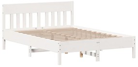 3216207 vidaXL Cadru de pat cu tăblie, alb, 160x200 cm, lemn masiv de pin