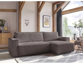 Colțar taupe extensibil/cu spațiu de depozitare cu tapițerie din catifea reiată Nihad – Bobochic Paris