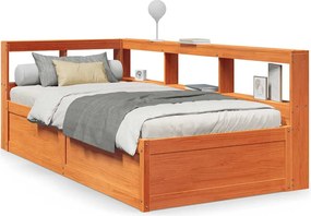 vidaXL Pat bibliotecă fără saltea maro ceruit 75x190 cm lemn masiv pin