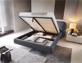 Pat matrimonial albastru tapițat cu spațiu de depozitare cu somieră 180x200 cm Pointt – ELTAP