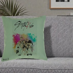 Perna Personalizata K-pop Stray Kids cu Splash Multicolor, 40x40 cm, Verde, Husa Detasabila, Perna Inclusa, BEKZ®