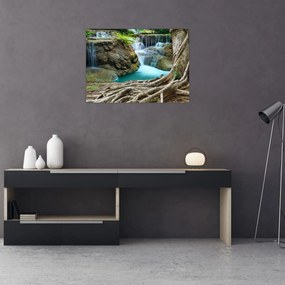 Tablou pe sticlă - Râu cu cascade (70x50 cm)
