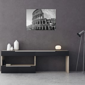 Tablou pe sticlă - Colosseum din Roma, alb-negru (70x50 cm)