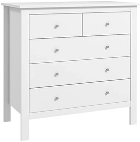 HOMCOM Comodă cu 5 sertare, mobilier de depozitare, cu mânere, șine metalice, din lemn, 79l x 39,5P x 80,5H cm, alb | Aosom Romania