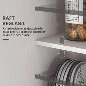 HOMCOM Dulap Cămară de Bucătărie Înalt, cu 2 Uși și Rafturi Reglabile, pentru Dining și Living, 80x43x160 cm, Alb cu Efect de Lemn | Aosom Romania