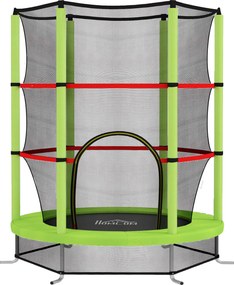 HOMCOM Saltea Elastică pentru Copii 3-6 Ani cu Plasă de Protecție, 6 Stâlpi și 3 Intrări, Ø140x190 cm, Verde | Aosom Romania