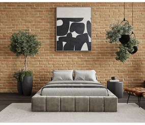 Pat matrimonial bej tapițat cu spațiu de depozitare cu somieră 160x200 cm Aruba L – Maison de Rêve