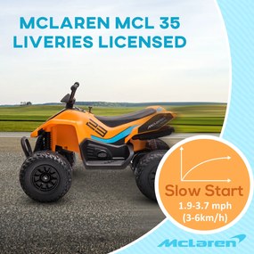 HOMCOM ATV Electric de 12V cu Licenta Mclaren MCL 35 Liveries, Pornire Lenta, Faruri, Slot MP3, Roti cu Suspensie, Varsta de 3-8 ani, Portocaliu