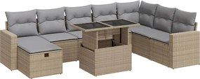 vidaXL Set canapele de grădină, 9 piese, cu perne, bej, poliratan