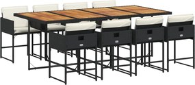 vidaXL Set mobilier de grădină cu perne, 9 piese, negru, poliratan