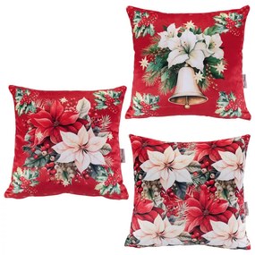 Set de 3 fețe pernuțe RED POINSETTIA 45 x 45 cm