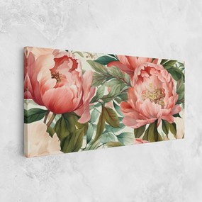 Tablou Canvas, 60x120cm, Dormitor si Living, Flori, Bujori, Light Red Peony