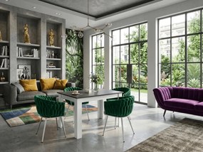 Fotoliu de dining din catifea ORION VELVET cu picioare argintii, verde.
