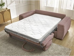 Canapea roz pentru dormitul zilnic/extensibilă cu tapițerie din catifea reiată 220 cm Hugo – Bobochic Paris