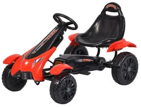 Kart cu pedale pentru copii NOVOKIDS® Rally Kart PRO, 3-7 ani, Carena, Structura metalica, Frana de mana, Scaun Ajustabil, Mers cu spatele, Rosu