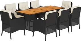 vidaXL Set mobilier de grădină cu perne, 9 piese, negru, poliratan