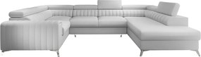 Colțar alb extensibil/cu spațiu de depozitare cu tapițerie din imitație de piele (cu colț pe partea dreaptă/în formă de "U") Louis – ELTAP