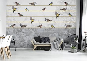 Fototapet - Păsări pe ață aurie (254x184 cm), în 8 de alte dimensiuni noi