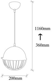 Lampa suspendata Elefant 892OPV1789, 116x20 cm, Metal, Negru