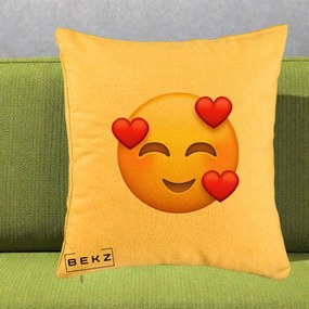 Perna Decorativa Emoji cu 3 Inimi, 40x40 cm, Galben, Husa Detasabila, Perna Inclusa, BEKZ®