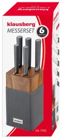 Set cuțite Klausberg KB 7982, 6 piese, Oțel inoxidabil, Mâner lemn de salcâm, Grafit/maro
