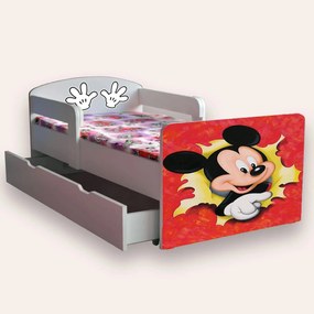 Patut copii de gradinita cu Mickey Mouse Mic 2-6 ani 130x60 cm varianta cu sertar si saltea SafeNest CMG51900007481684