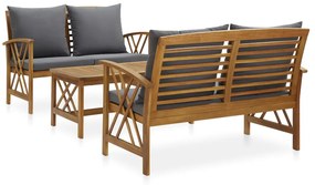 Set mobilier gradina cu perne, 3 piese, lemn masiv de acacia Gri, 2x banca + masa, 1