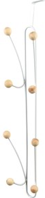 Cuier de usa alb, vertical, metalic, cu 8 manere din lemn, 44 x 9 x 8,5 cm