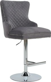 Set de 2 scaune de Bar Stil Baroc, Catifea, Gri, Metal, Argintiu, Castle