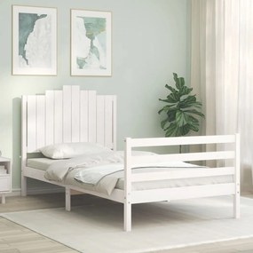 3194172 vidaXL Cadru de pat cu tăblie, alb, 100x200 cm, lemn masiv
