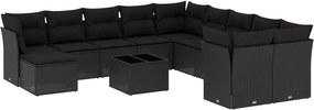 vidaXL Set canapele de grădină, 12 piese, cu perne, negru, poliratan