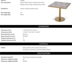 Masa Bistro design LUX Colton 80x80cm