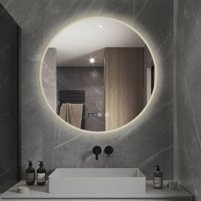 Oglindă Baie LED și Dezaburire, Ceas, Senzor Touch, Lumina Rece, Caldă și Neutră, 60 cm, Rama Acril