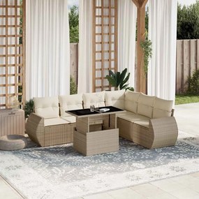 vidaXL Set canapele de grădină, 7 piese, cu perne, bej, poliratan