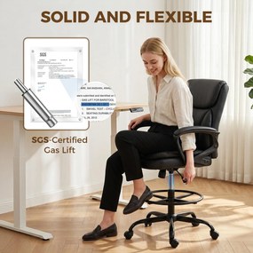 HOMCOM Scaun de desen Scaun de birou ergonomic rotativ cu înălțime și suport pentru picioare reglabil Negru | Aosom Romania