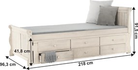 Pat cu pat suplimentar, alb antic, 90x200, ANTIKO