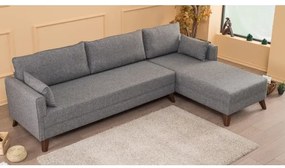 Colțar L KORFU, gri, cu șezlong pe partea dreaptă