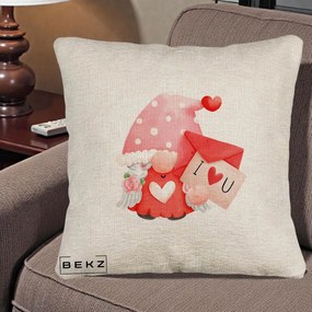 Cadou Romantic - Perna Personalizata I Love You Gnome Valentine cu Scrisoare, 40x40 cm, Bej Canapea, Husa Detasabila, Perna Inclusa, BEKZ®